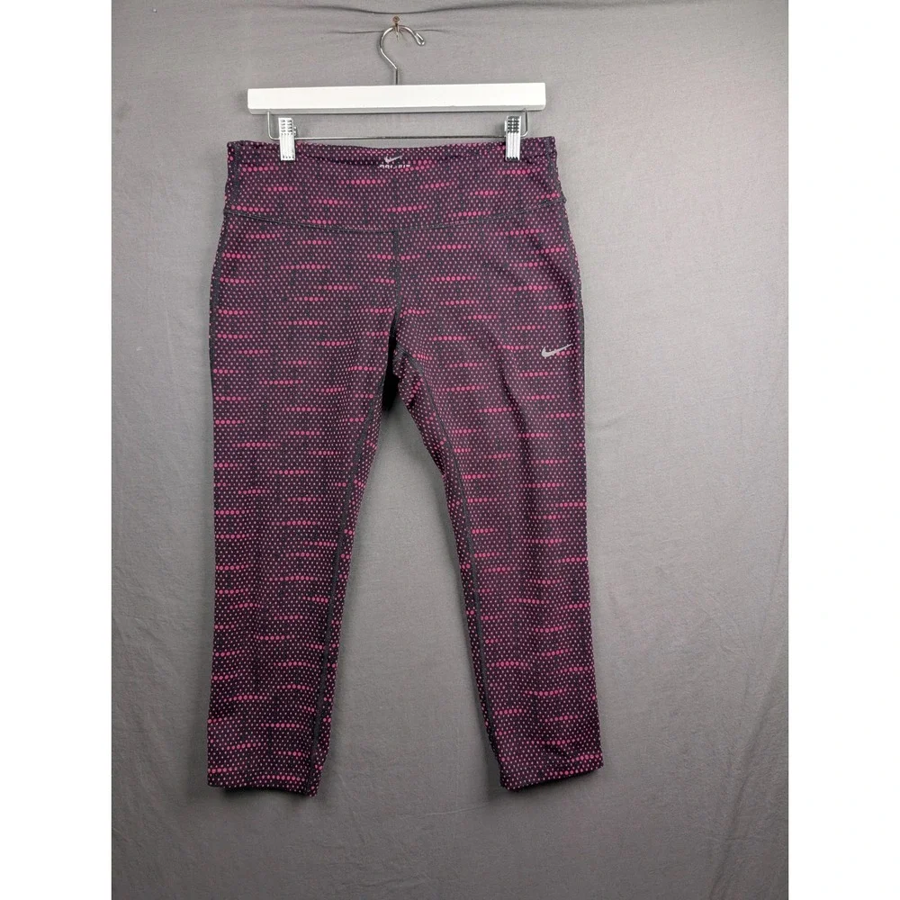 Nike Womens Dri-FIT‎ Epic Run Crop Leggings Black Pink Polka Dot Size  Large